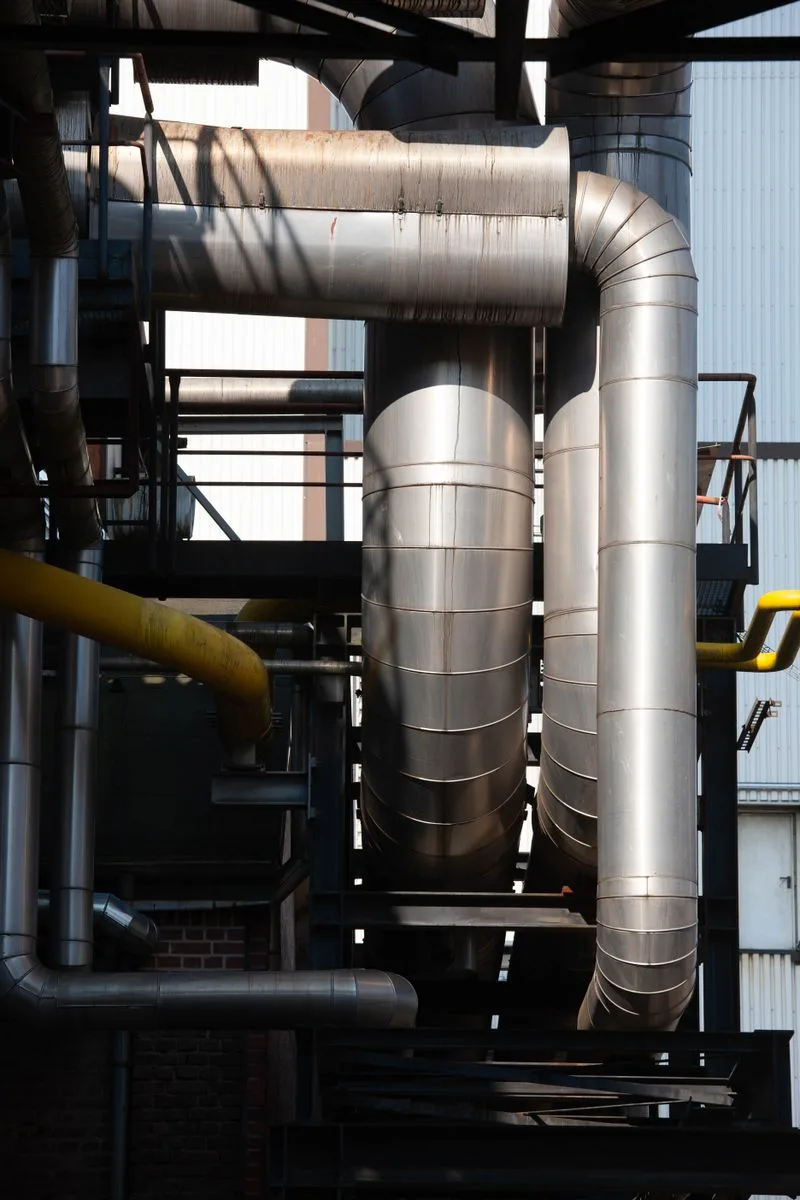 Stainless steel process piping in an industrial plant